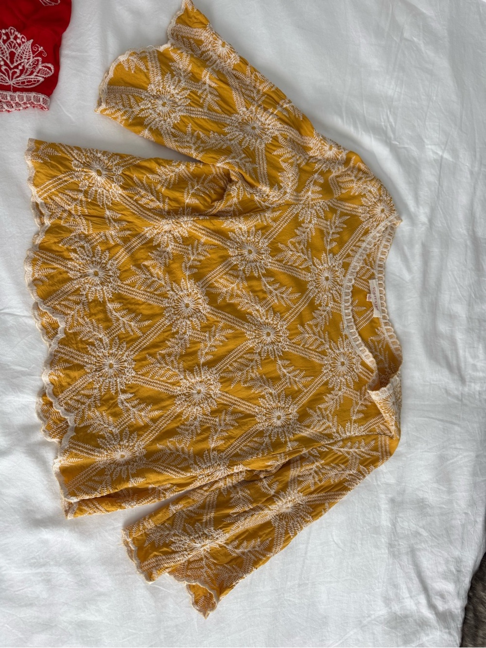 Solitaire Mustard Yellow Lace Overlay Tunic Top